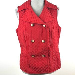 Talbots Women’s SZ M Red Quilted Vest Double Breasted Casual Classic Pockets
